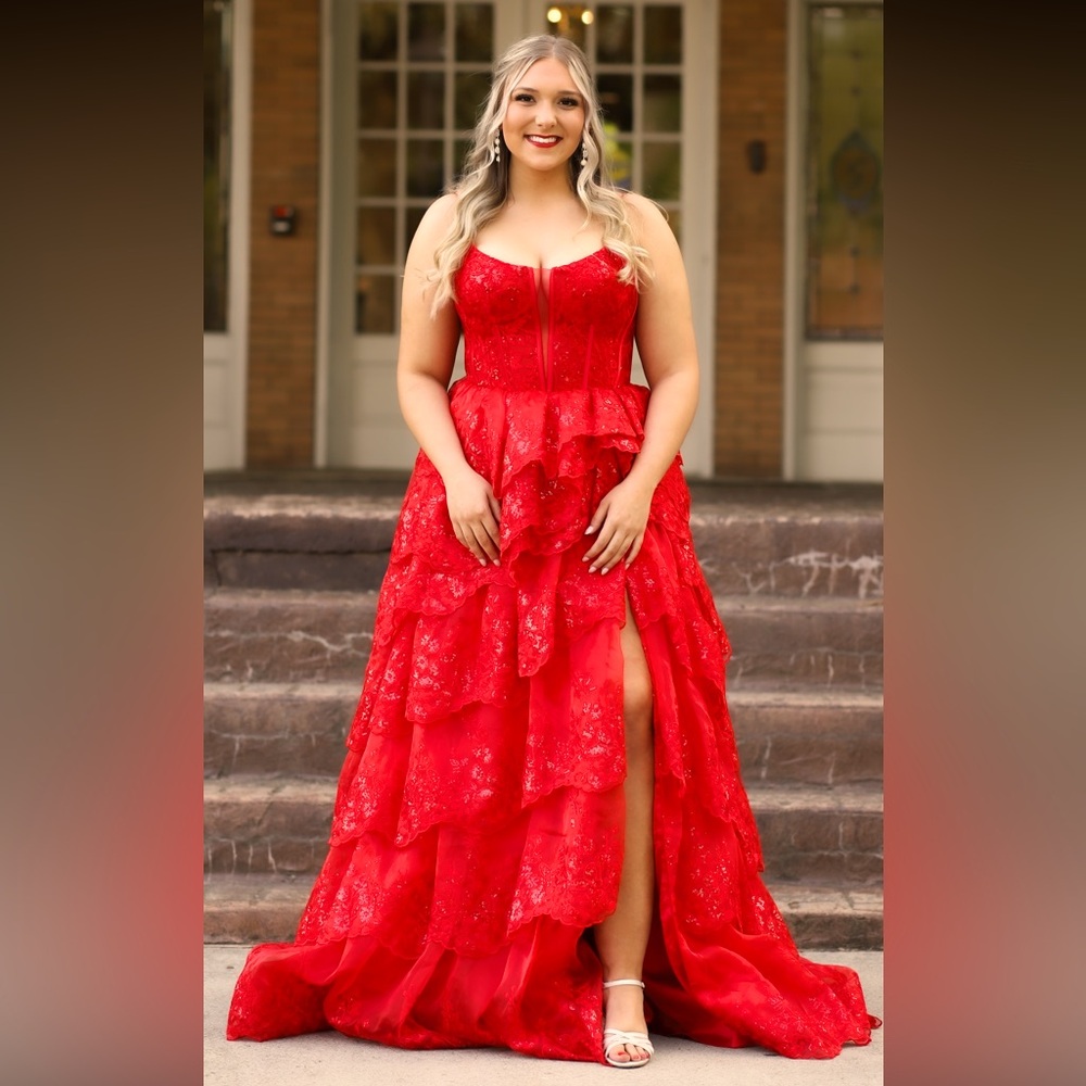 Jovani Red Sequin Ruffle Prom Dress Size 10 - Picture 1 of 6